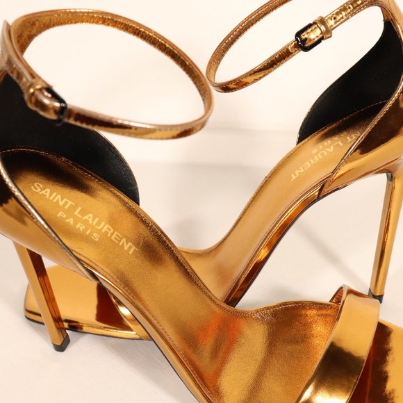 NWT & Box Yves Saint Laurent Strappy Heels in Egypt Gold - Picture 8 of 13